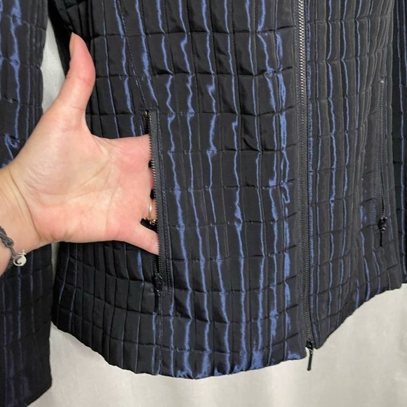 YANSI FUGEL Iridescent Blue Quilted Funnel Neck Puffer Jacket - Picture 7 of 15